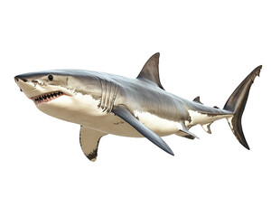 Fototapeta premium sleek and professional shark swimming gracefully in ocean, showcasing its powerful physique and sharp teeth. This captures essence of marine life and beauty of underwater creatures