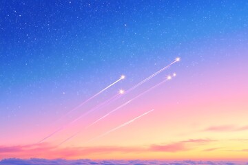 Obraz premium Dreamy pink and blue skyscape at twilight hour with cosmic trails overhead