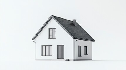 Fototapeta premium Simple house mockup with smooth white walls pitched roof and clean lines sharp focus isolated on bright white background frontal view. 