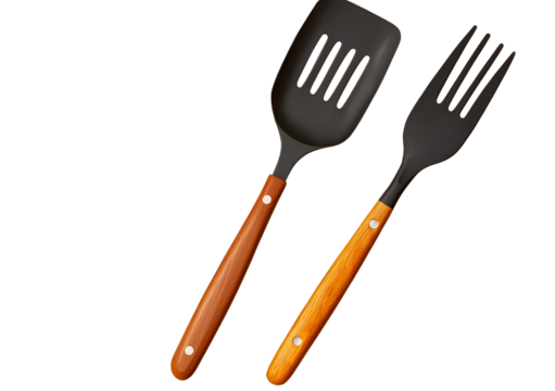 Set of cooking utensils, a fork and a spatula, isolated on a transparent background png