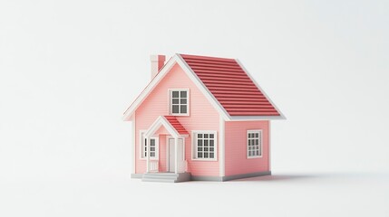Small pink house model with classic roofline minimalist style soft and inviting tones crisp focus on white backdrop.  