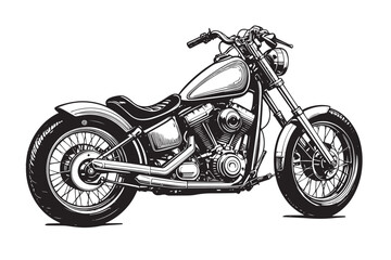 Obraz premium minimal small linocut of an chopper motor custom, black and white, vector, white background