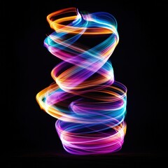 Vibrant Light Trails Create a Stunning Swirling Pattern in an Abstract Composition, Showcasing Bright Colors Against a Dark Background