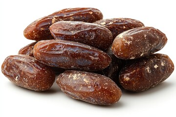 Obraz premium Close-up of shiny, fresh dates piled together in natural light