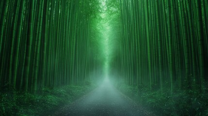 Fototapeta premium Lush Green Bamboo Grove Path With Soft Light