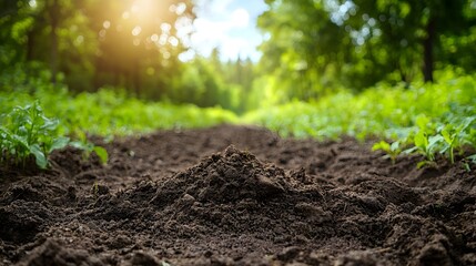 Tranquil Forest Landscape with Pile of Leaves