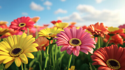 Vibrant Gerbera Daisies in a Sunny Field
