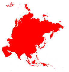 Asia Continent Red Map – Silhouette Illustration