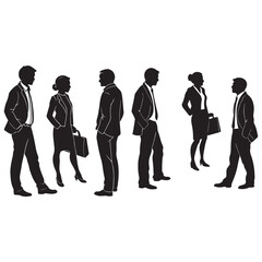 Vector silhouettes of men and a women, a group of standing business people
