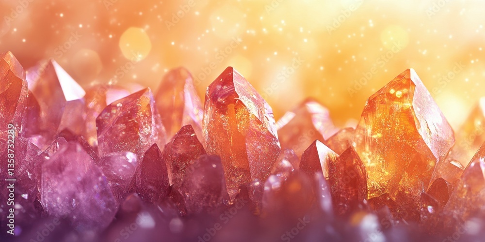 Poster gemstone enchantment: a cluster of vibrant gemstones, basking in the warmth of soft light, creating 