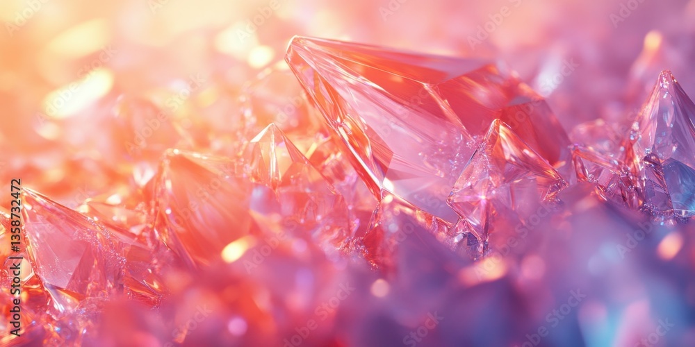 Poster crystal cluster with color gradient: captivating close-up of vibrant crystal cluster, with sharp det