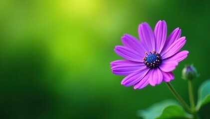 Stunning purple flower in sharp focus against serene blurred green background,  close-up,  petal