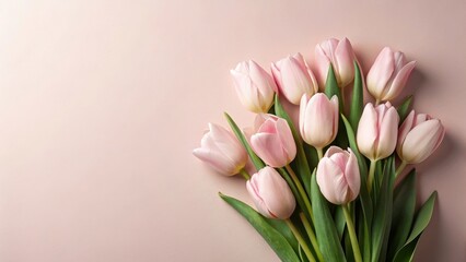 Fototapeta premium A Delicate Bouquet of Pale Pink Tulips Arranged on a Soft Blush Background