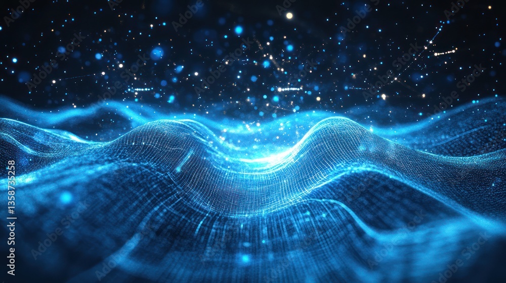 Poster abstract digital wave design. dynamic particles. possible use for technology background