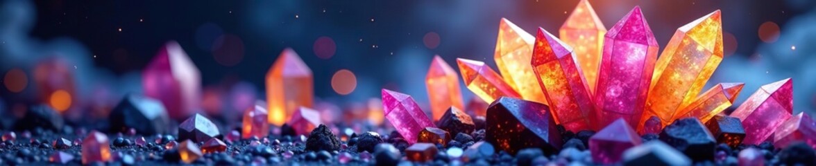 Rainbow-hued crystals in a mesmerizing abstract formation,  iridescent,  geometric