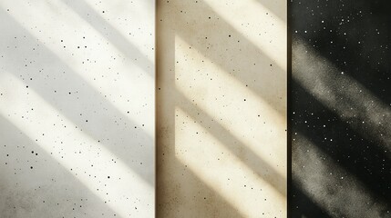 Three panels displaying different shades with sunlight and speckled textures