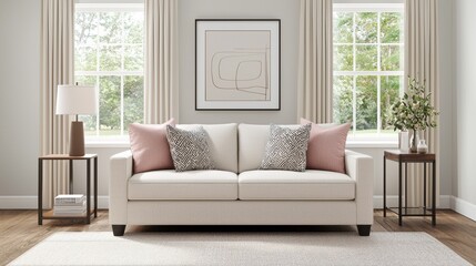 Modern Living Room with Neutral Sofa and Bright Natural Light