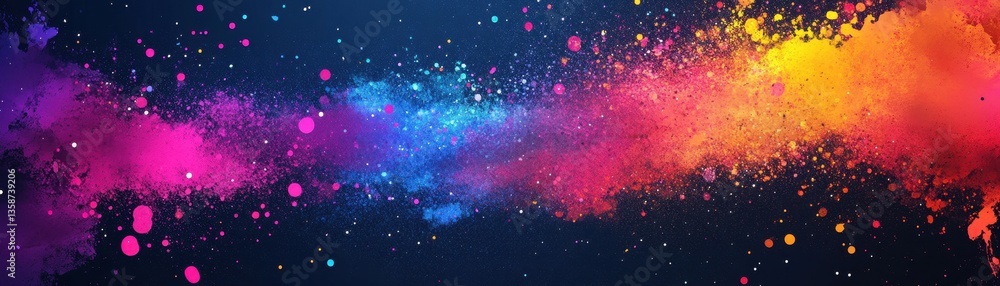 Poster abstract colorful particle explosion on dark background