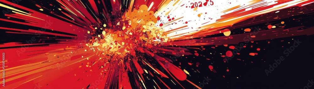 Poster Abstract Red Orange Explosion with Dynamic Light Streaks