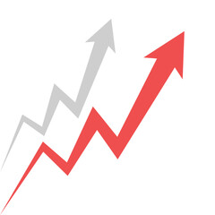 Red volatile business arrow followed by grey arrow rising up represent profit and progress