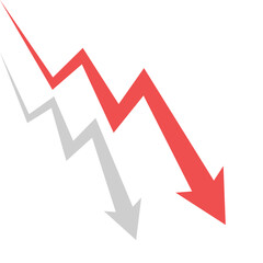 two volatile business arrows falling down represent loss and economic recession