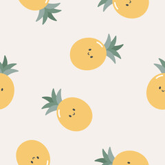 Seamless pattern with cute pineapple. Kids background. For card, posters, banners, books, printing on the pack, clothes, fabric, wallpaper, textile or dishes.	
