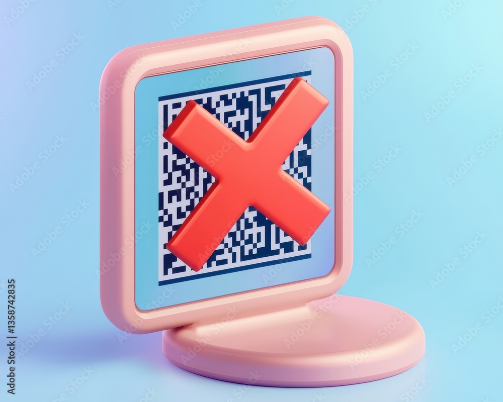Poster anti tracking anonymity concept. digital sign depicting a qr code with a red error symbol.