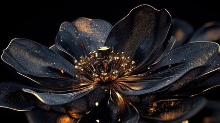 Dark Black And Gold Glitter Flower Macro Photography