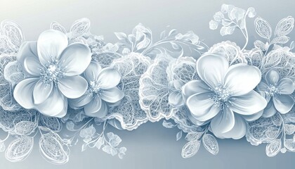 Delicate White Flowers and Blue Lace Pattern on Soft Blue Background