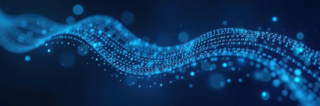 Stream of binary code flowing on a digitally enhanced blue screen background, depicting data codes, hacker coding, and crypto matrix numbers,  crypto,  abstract