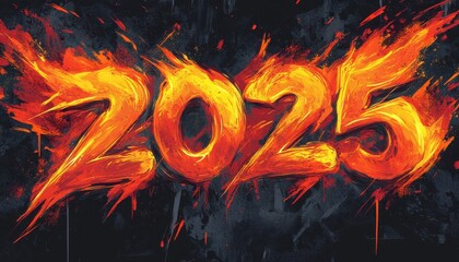 Fiery 2025 Text Design on Dark Background