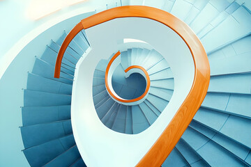 Fototapeta premium A top down view of a spiral staircase with a handrail