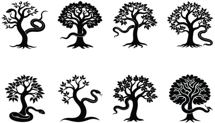 Tree Snake Vector Shilhouette Bundle Set Collection. Vipe Snake Vector Shilhouette Bundle Set Collection. Cobra Snake Vector Shilhouette Bundle Set Collection. Pytho Snake, Anaconda Snake