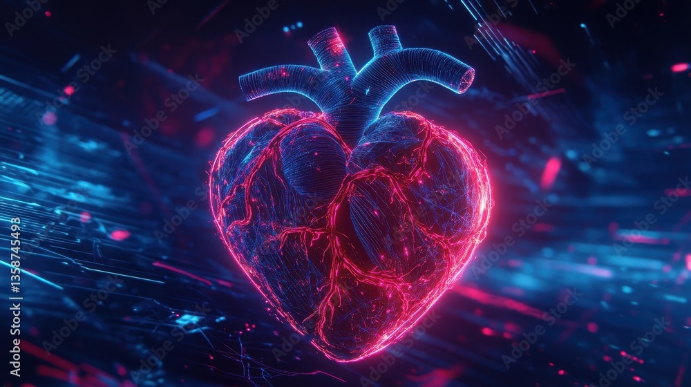 Poster glowing digital heart anatomy abstract 3d rendering