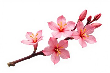 Twig of coral limonium flowers isolated on white background,  blooming, coral