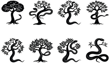 Fototapeta premium Tree Snake Vector Shilhouette Bundle Set Collection. Vipe Snake Vector Shilhouette Bundle Set Collection. Cobra Snake Vector Shilhouette Bundle Set Collection. Pytho Snake, Anaconda Snake