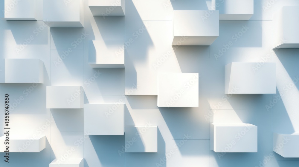 Poster modern white and light grey square overlapped pattern on background with shadow. white background. m