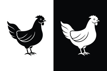 Minimalist Hen Icon. Hand-Drawn Stamp Effect for Rustic Designs