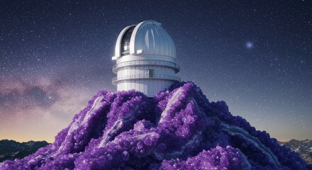 Astronomical Observatory on a Crystal Mountain under a Starry Night Sky
