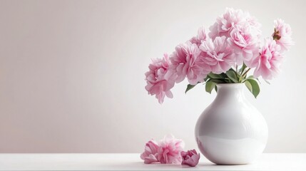 Fototapeta premium Decorative Pink Flower in vase on table isolated white background