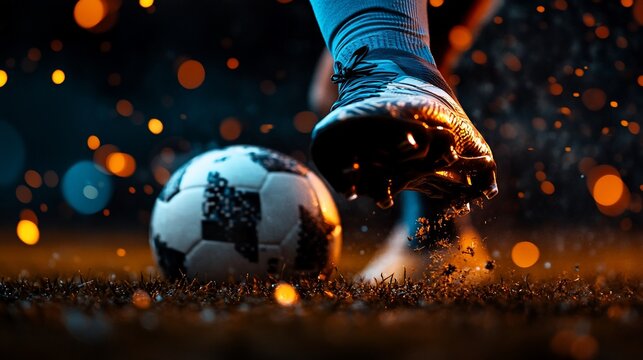Dynamic action capturing a cleated foot about to strike a soccer ball