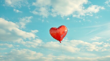 Fototapeta premium Heart-shaped balloon floating in a blue sky with clouds, symbolizing love and romance