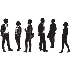 Vector silhouettes of men and a women, a group of standing business people