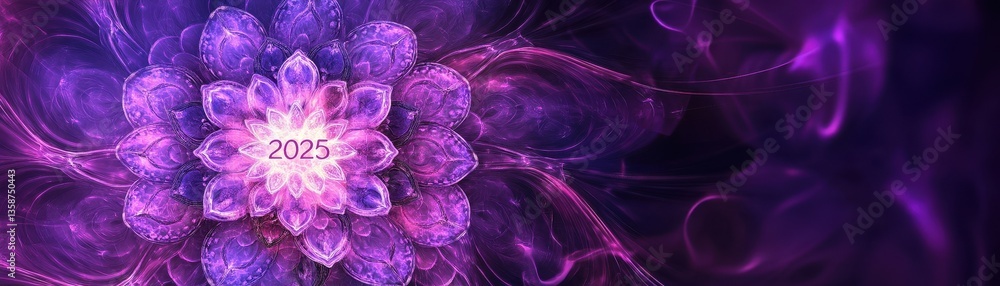 Poster purple abstract fractal background with glowing flower pattern