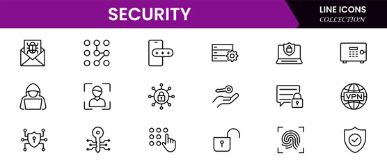 Security icon set. Data protection symbol. Secured network icon collection. Technology concept. Vector illustration.