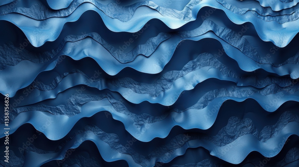 Poster abstract blue textile waves creating layered patterned texture