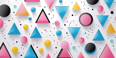 a vibrant and energetic abstract vector background featuring an array of geometric shapes, including triangles, circles, and rectangles.