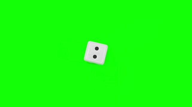 3D animation of falling dice with a smooth rolling motion on a clean green background. Perfect for casino, gambling, board games, and luck-themed projects. High-quality motion for videos.