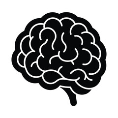Human Brain Silhouette Icon - Black Flat Vector Illustration of a Mind, Intelligence, and Neuroscience Symbol for Medical, Science, Education, Psychology, AI, and Technology Design
