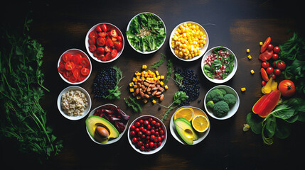 Bright, clean photos of healthy meal plates arranged with organic ingredients, promoting balanced diet and wellness.

